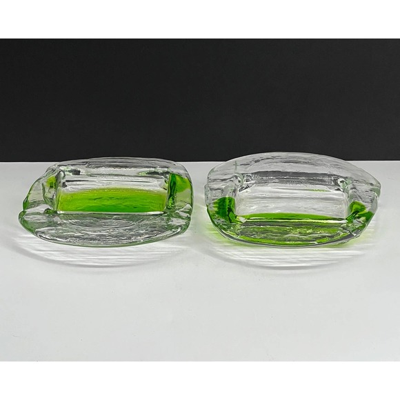 Two Modern Oval Green and Clear Glass Coasters - Picture 2 of 9